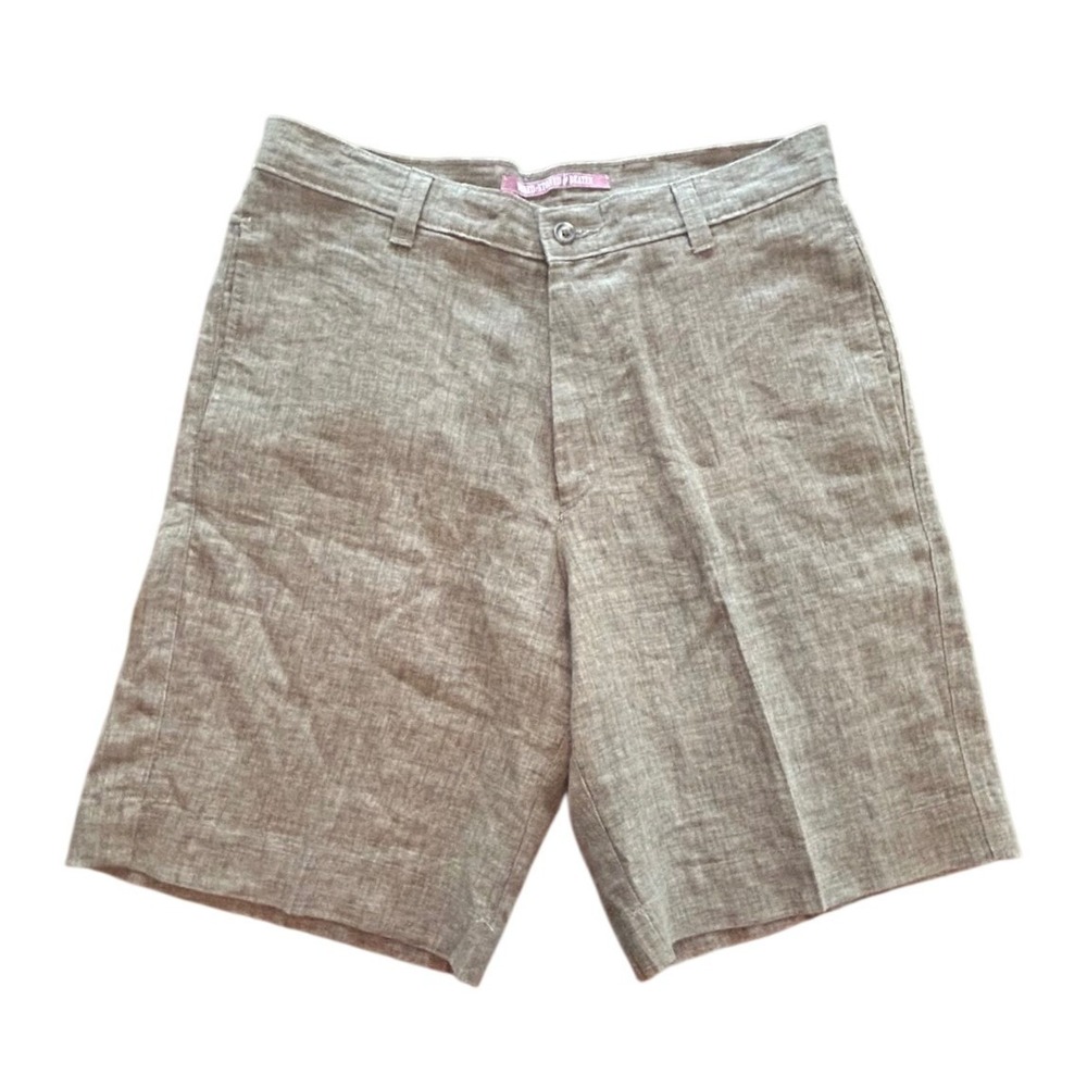 Vintage Berle Linen Shorts Mens 31 Green Washed Stoned Beaten Flat Front Pockets
